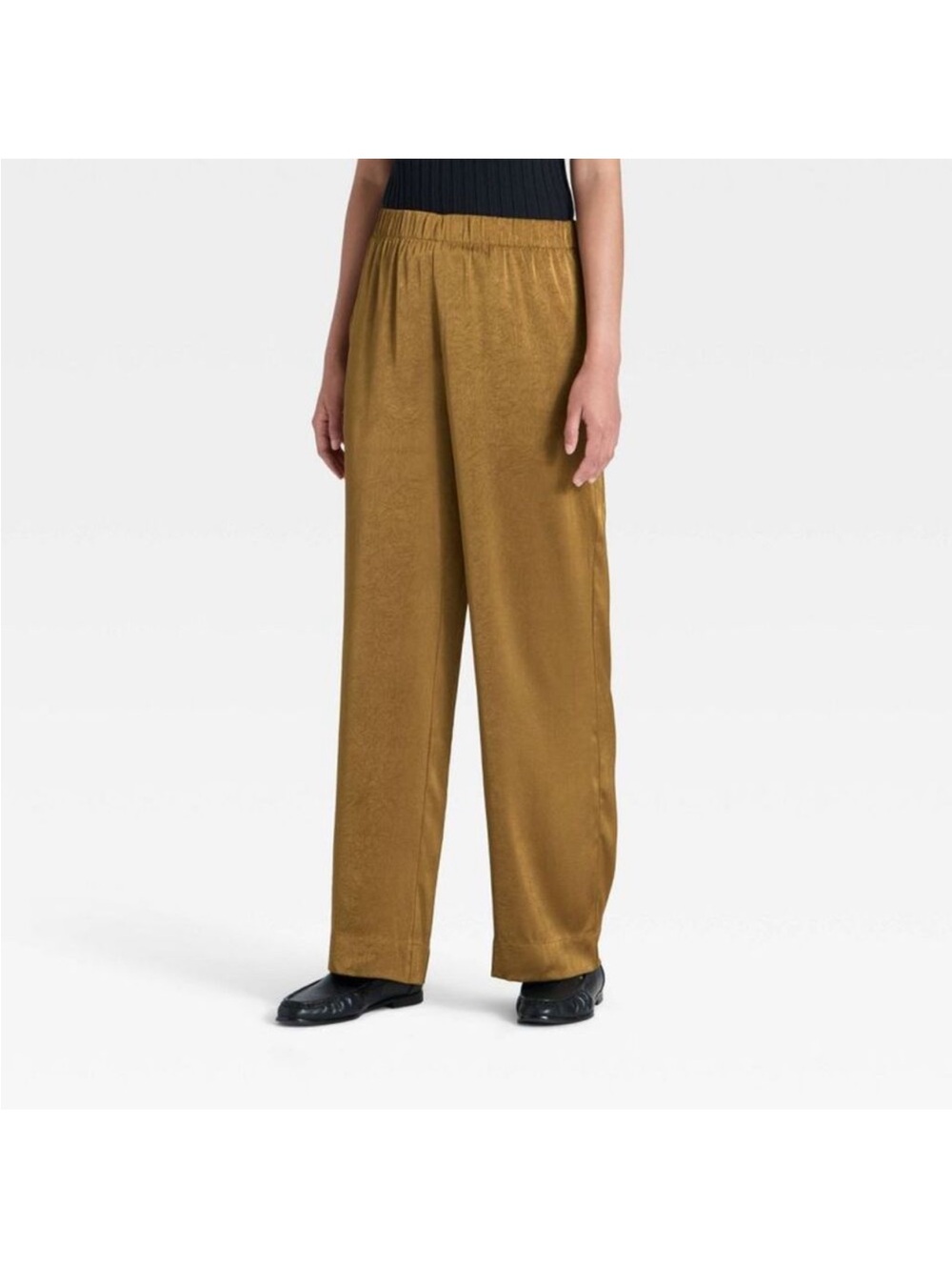 a new day Crinkled Satin Wide-Leg Pants in Brown